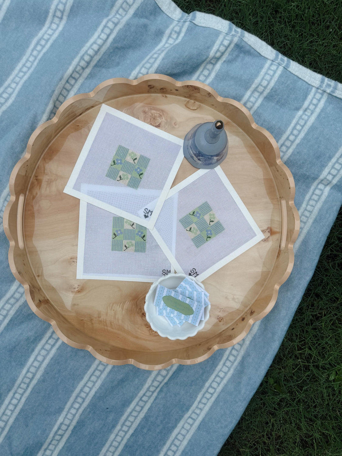 Blue Floral Block Needlepoint Canvas | 18 Mesh Needlepoint Canvas | Beginner Friendly Needlepoint | Floral Coaster Canvas