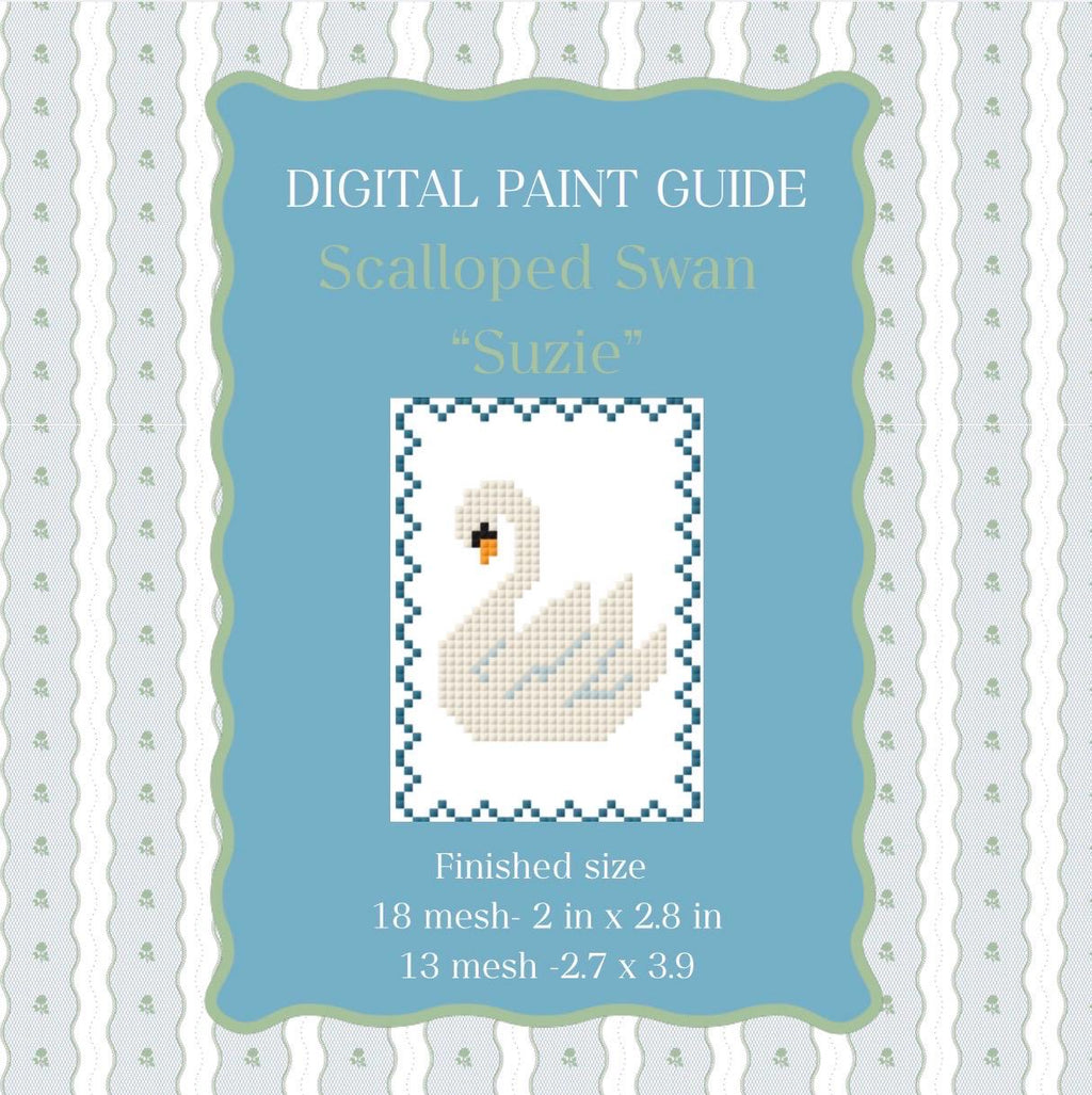 Scalloped Swan Needlepoint Pattern | Mini Embroidery Paint Guide (PDF Download)