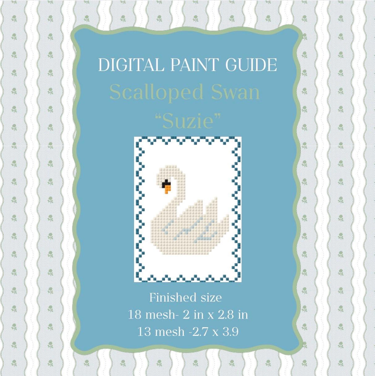 Scalloped Swan Needlepoint Pattern | Mini Embroidery Paint Guide (PDF Download)