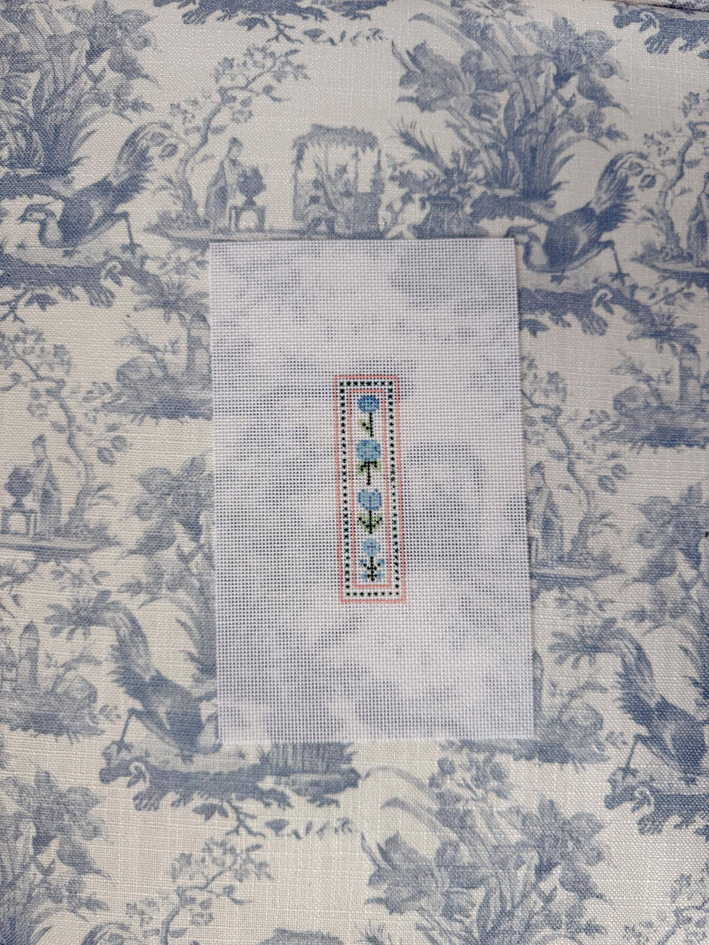 Floral Bookmark Needlepoint Canvas | Hand Painted 18 Mesh Bookmark Canvas | Blue Floral Needlepoint Design