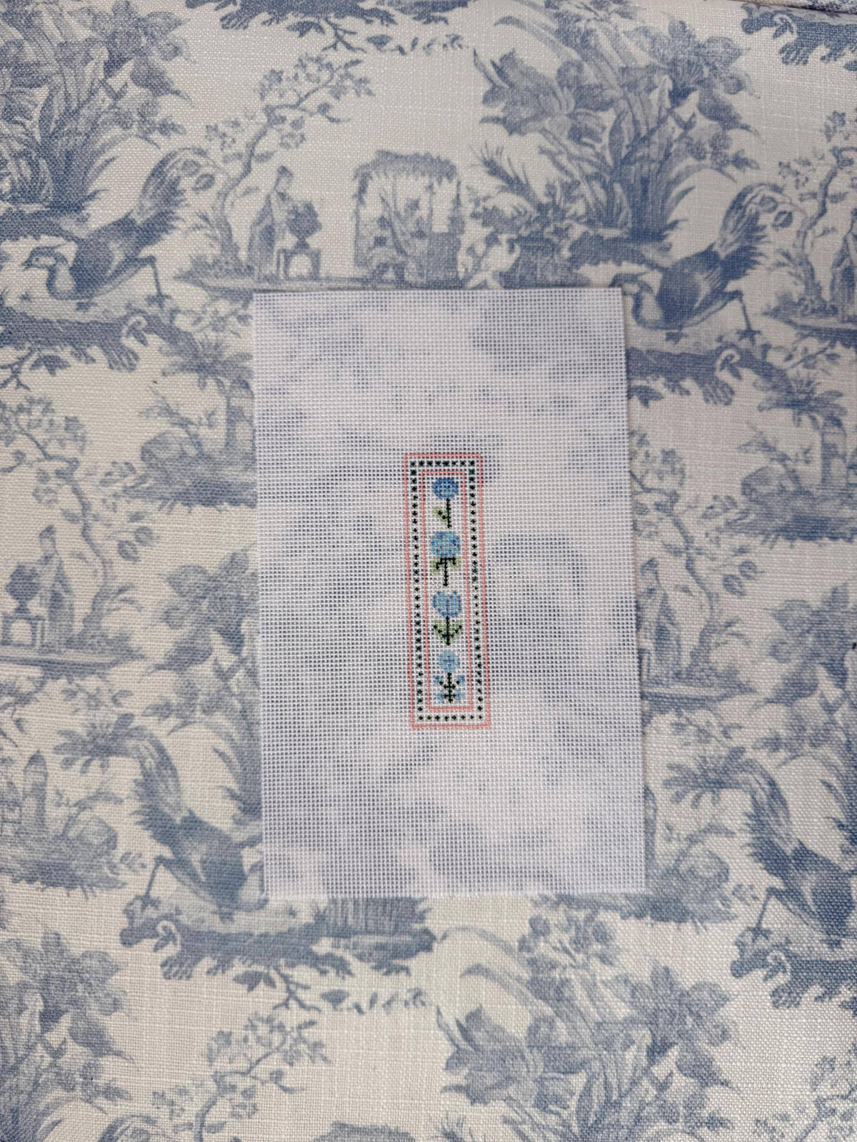 Floral Bookmark Needlepoint Canvas | Hand Painted 18 Mesh Bookmark Canvas | Blue Floral Needlepoint Design