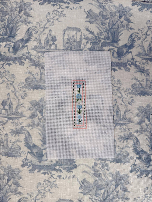 Floral Bookmark Needlepoint Canvas | Hand Painted 18 Mesh Bookmark Canvas | Blue Floral Needlepoint Design