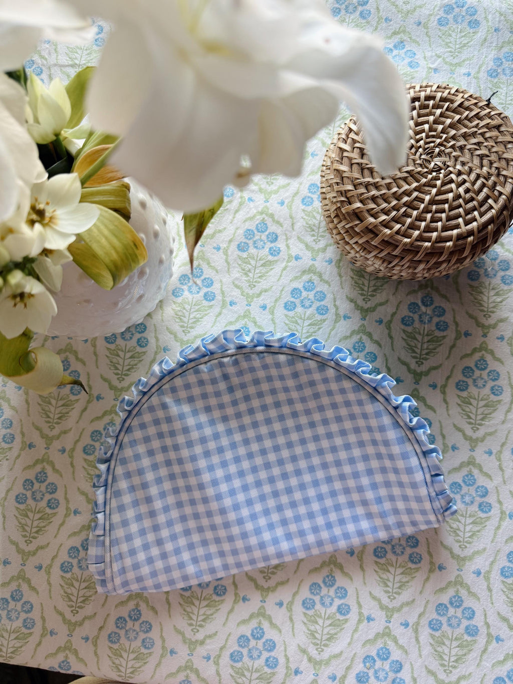 Blue Gingham Needlepoint Project Bag Kit | Beginner Stitching | Needlepoint starter kit | *Add on 18 Mesh Canvas