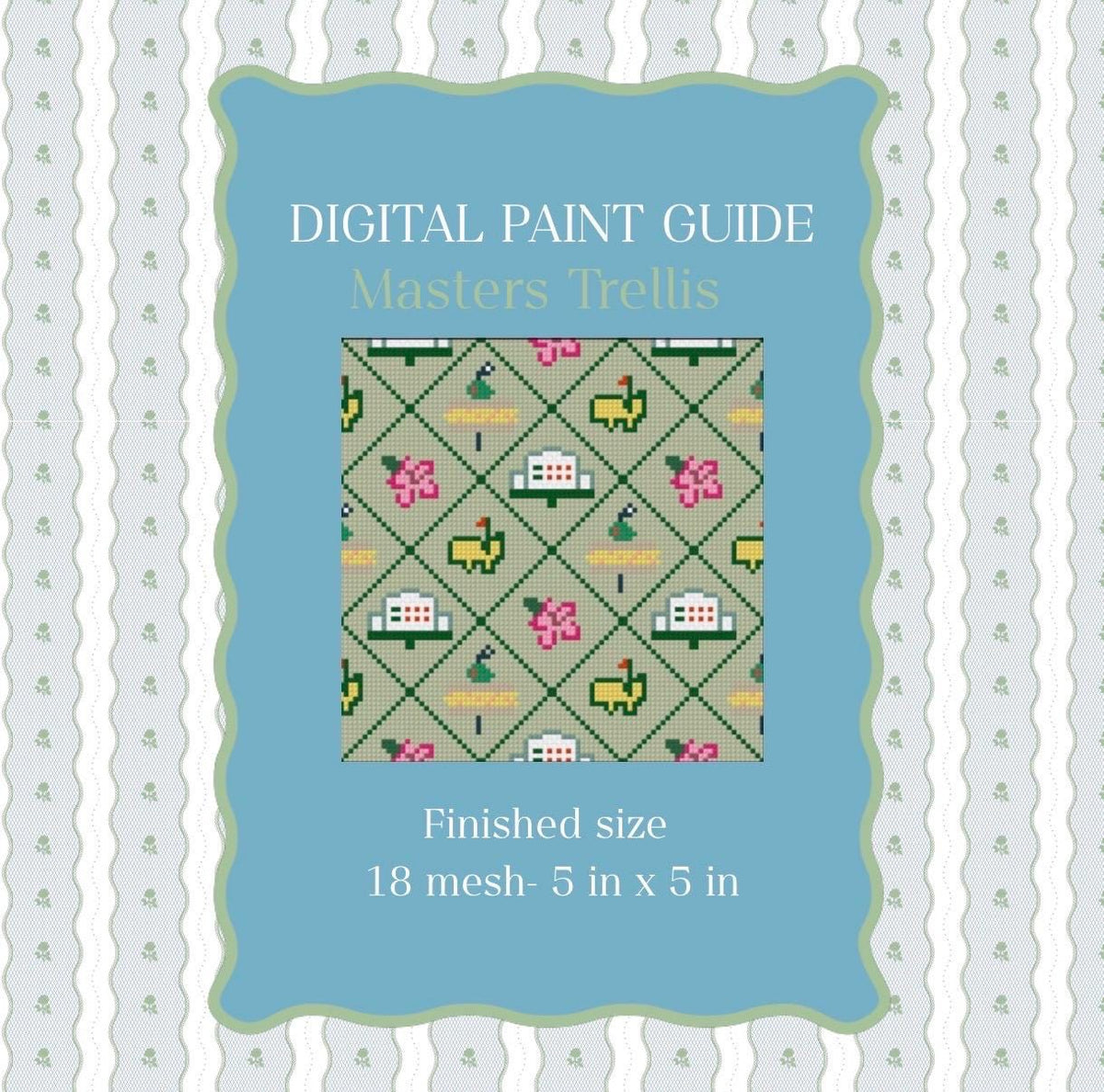 Masters Trellis Needlepoint Pattern | Golf Augusta Paint Guide | 18 mesh count (PDF Digital Download)