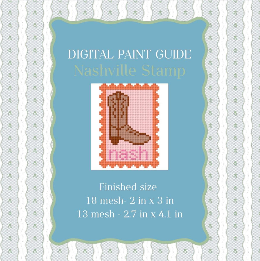 Nashville Stamp Pink Needlepoint Pattern | Cowboy Boot Paint Guide (Digital Download)