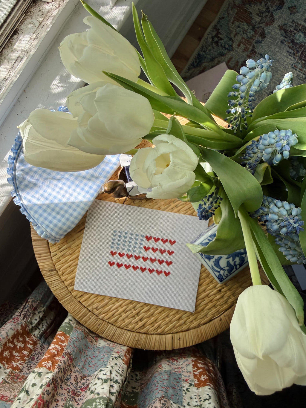 USA Needlepoint Canvas | Heart American Flag | 18 Mesh Summer Needlepoint Project
