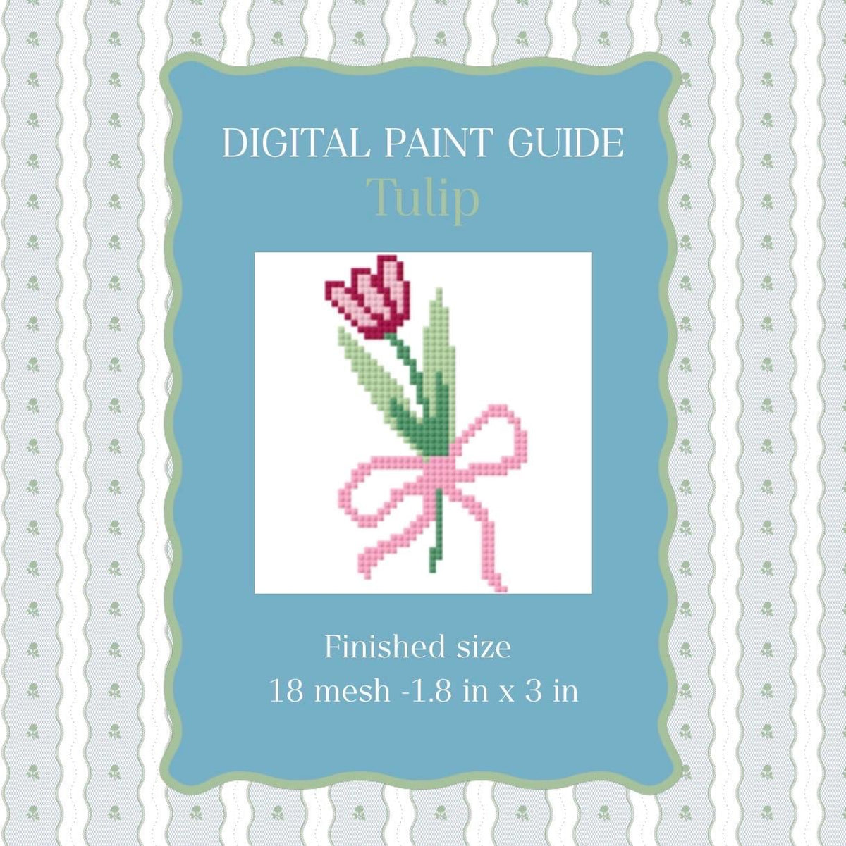 Tulip Needlepoint Pattern | Pastel Floral Paint Guide | 18 and 13 mesh (PDF Digital Download)