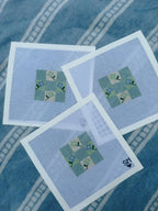 Blue Floral Block Needlepoint Canvas | 18 Mesh Needlepoint Canvas | Beginner Friendly Needlepoint | Floral Coaster Canvas