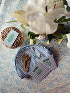 Blue Gingham Needlepoint Project Bag Kit | Beginner Stitching | Needlepoint starter kit | *Add on 18 Mesh Canvas