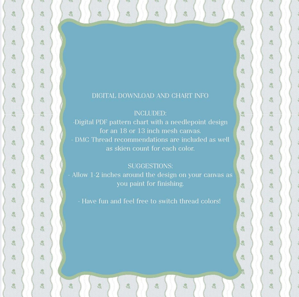 Nashville Stamp Blue Needlepoint Pattern | Cowboy Boot Paint Guide (PDF Digital Download)