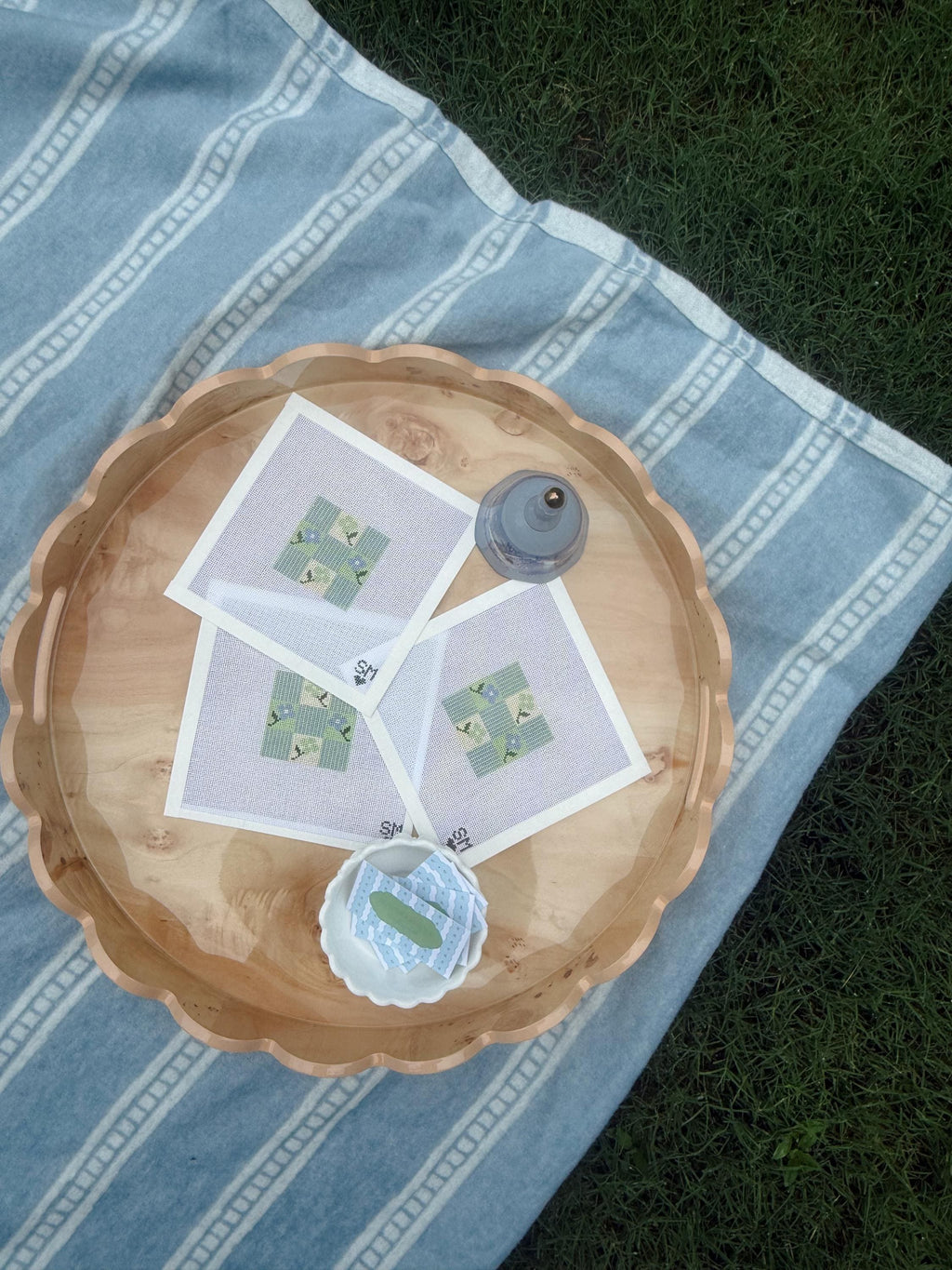 Blue Floral Block Needlepoint Canvas | 18 Mesh Needlepoint Canvas | Beginner Friendly Needlepoint | Floral Coaster Canvas