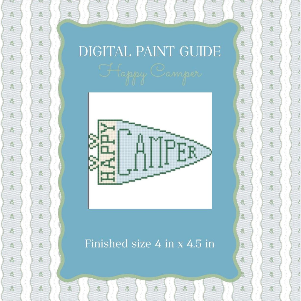 Happy Camper Needlepoint Pattern | Rustic Camping Pennant Paint Guide (PDF)