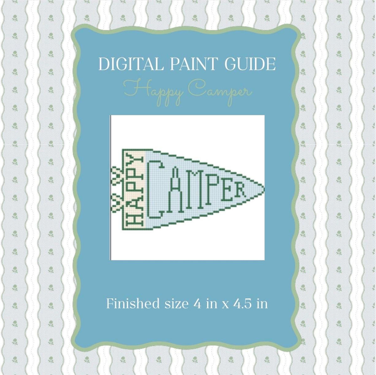 Happy Camper Needlepoint Pattern | Rustic Camping Pennant Paint Guide (PDF)