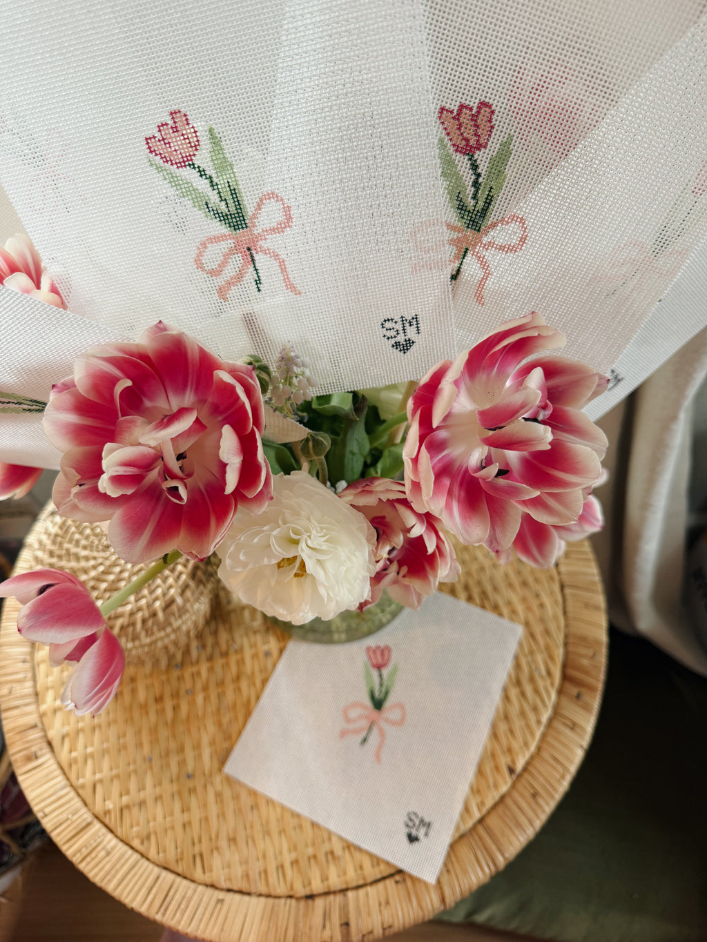 Tulip Hand-painted Needlepoint Canvas | 18 Mesh Needlepoint | Small Floral Needlepoint Canvas | Beginner Friendly Needlepoint