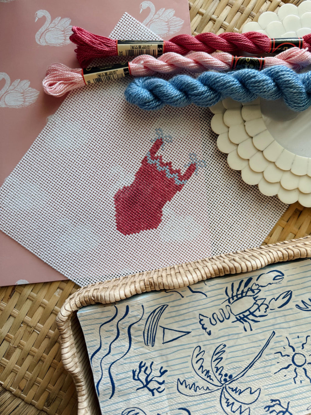 Beginner Needlepoint Kit | Blue Project Bag, Stitch Guides, Canvas (Add-On)