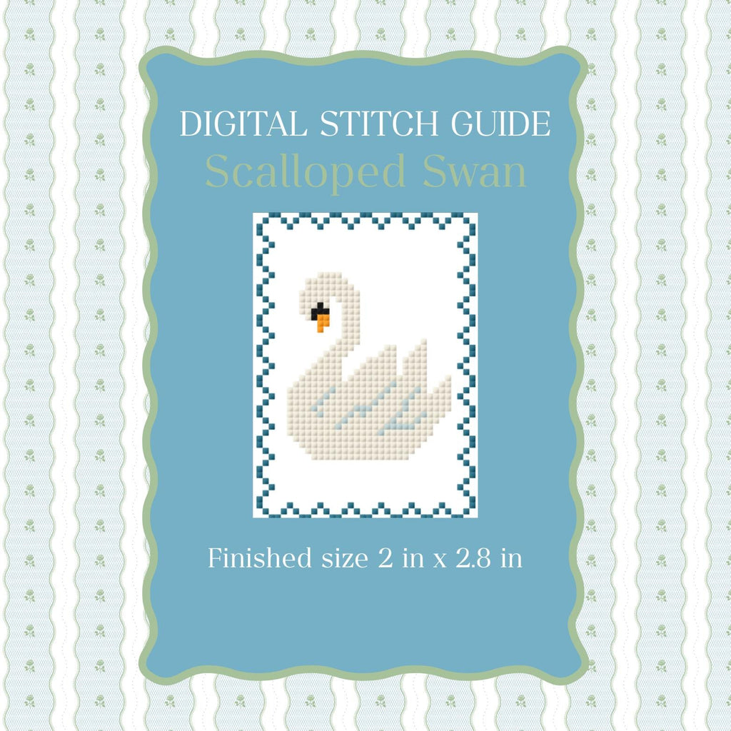 Scalloped Swan Needlepoint Pattern | Mini Embroidery Paint Guide (PDF Download)