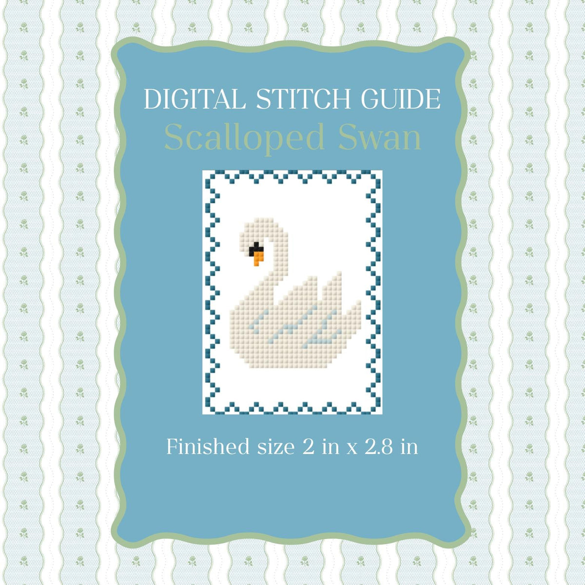 Scalloped Swan Needlepoint Pattern | Mini Embroidery Paint Guide (PDF Download)