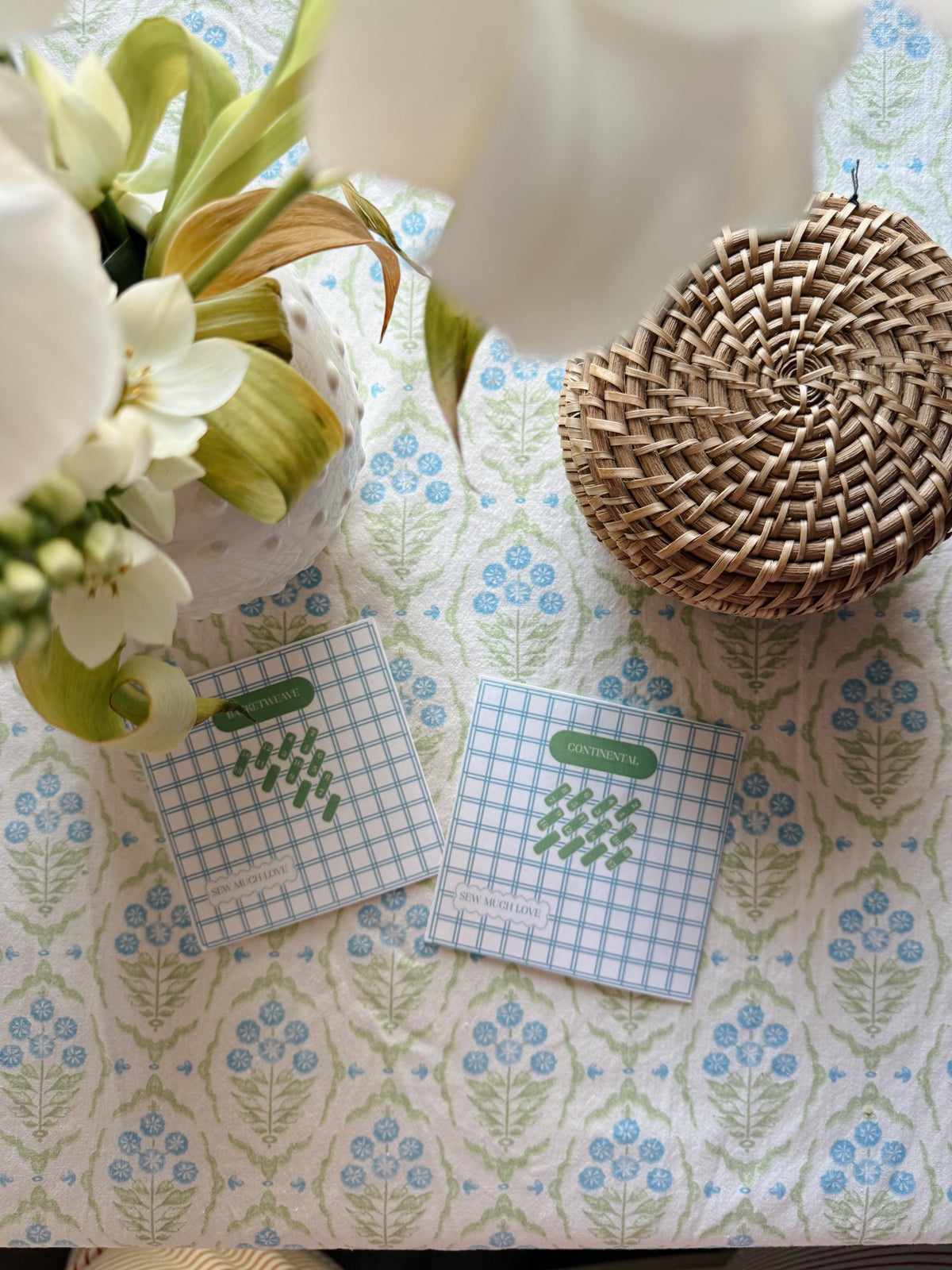 Blue Gingham Needlepoint Project Bag Kit | Beginner Stitching | Needlepoint starter kit | *Add on 18 Mesh Canvas