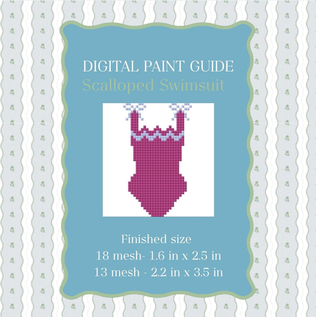 Scalloped Swimsuit Needlepoint Pattern | Digital PDF Paint Guide (Summer Poolside)