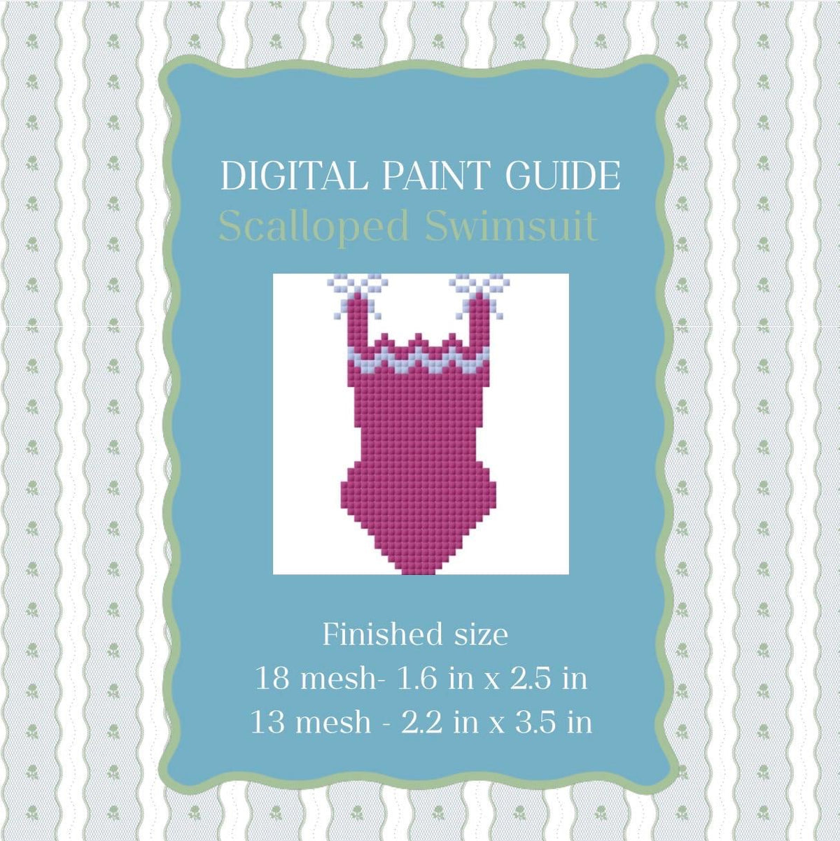 Scalloped Swimsuit Needlepoint Pattern | Digital PDF Paint Guide (Summer Poolside)