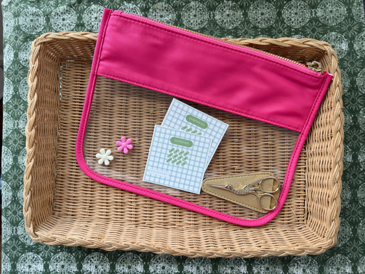 Pink Needlepoint Kit | Beginner Stitch Supplies with Project Bag, Scissors (Mystery Canvas Add-On)